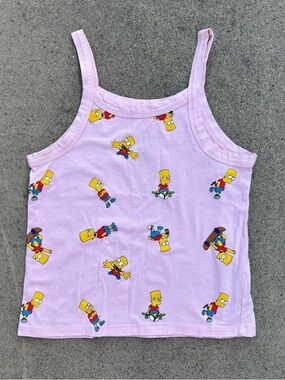 Bart Simpson Skateboard Pink Women’s Tank Top Size Small